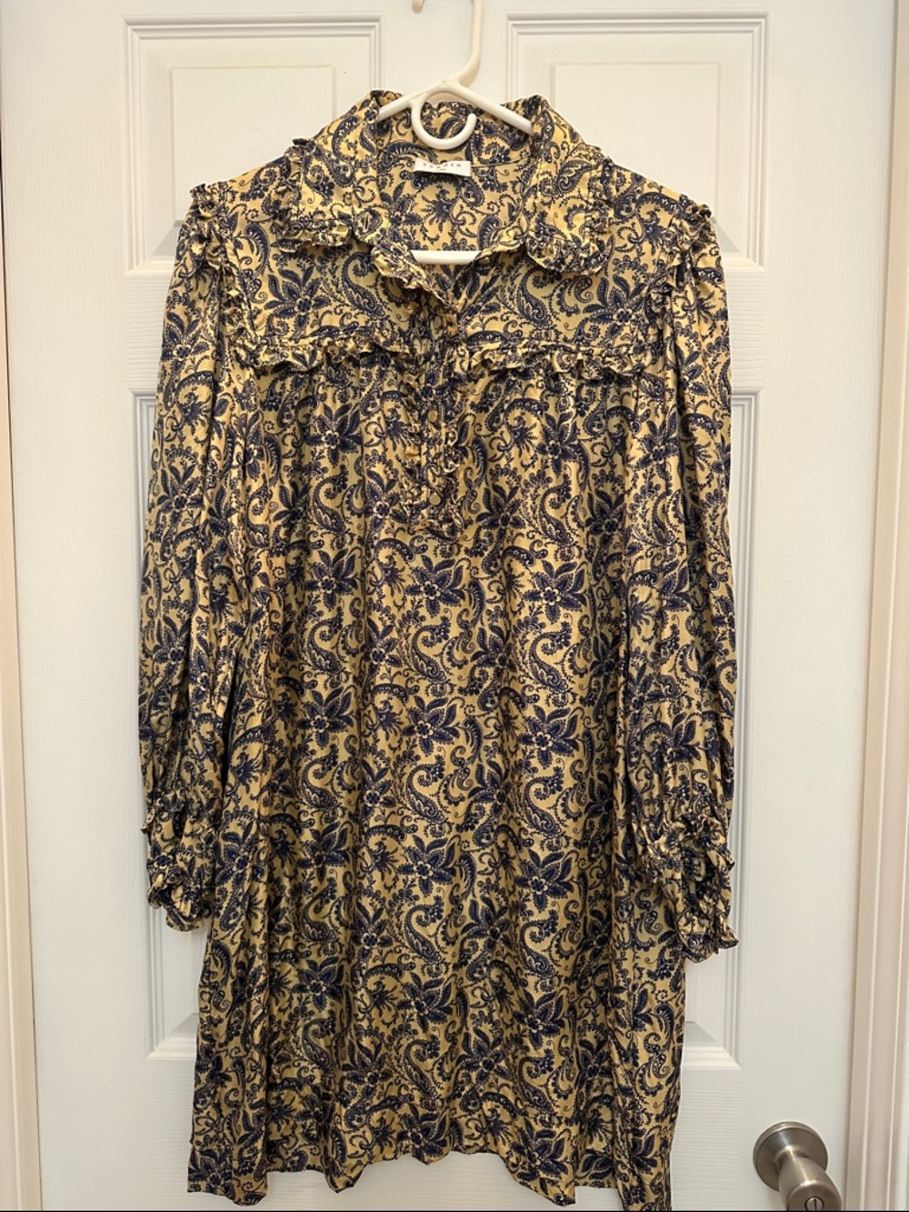 Yellow and Navy Floral Ruffle Tunic Dress